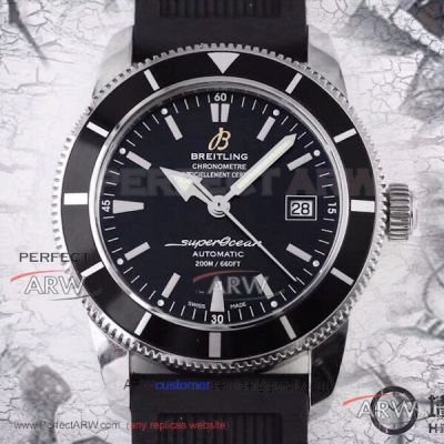 OM Factory Breitling Superocean Asia 2824 Black Satin Dial Rubber Strap Automatic 42mm Watch